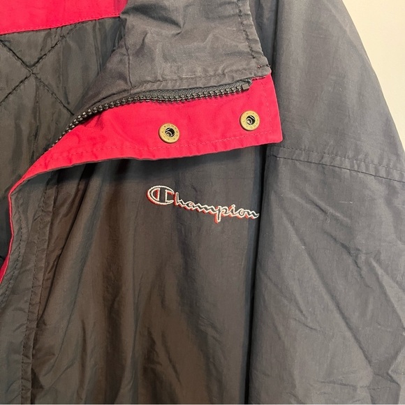 Vintage 90s Champion Black & Red Logo Bomber Jacket – Size XL - Picture 5 of 10
